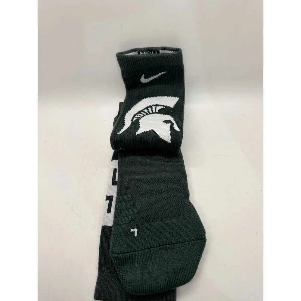Nike Elite Crew Socks Michigan State Spartans Green White Size L Men 8-12 NWT‎
